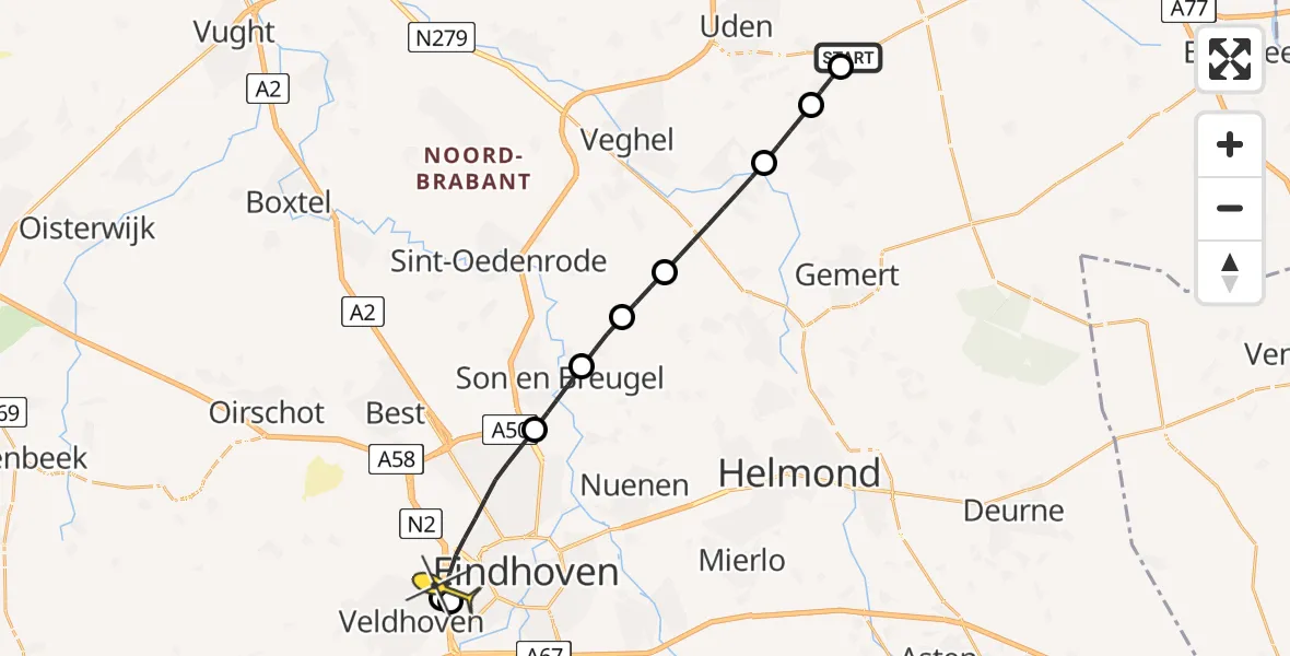 Routekaart van de vlucht: Lifeliner 3 naar Eindhoven, Oosterheidestraat