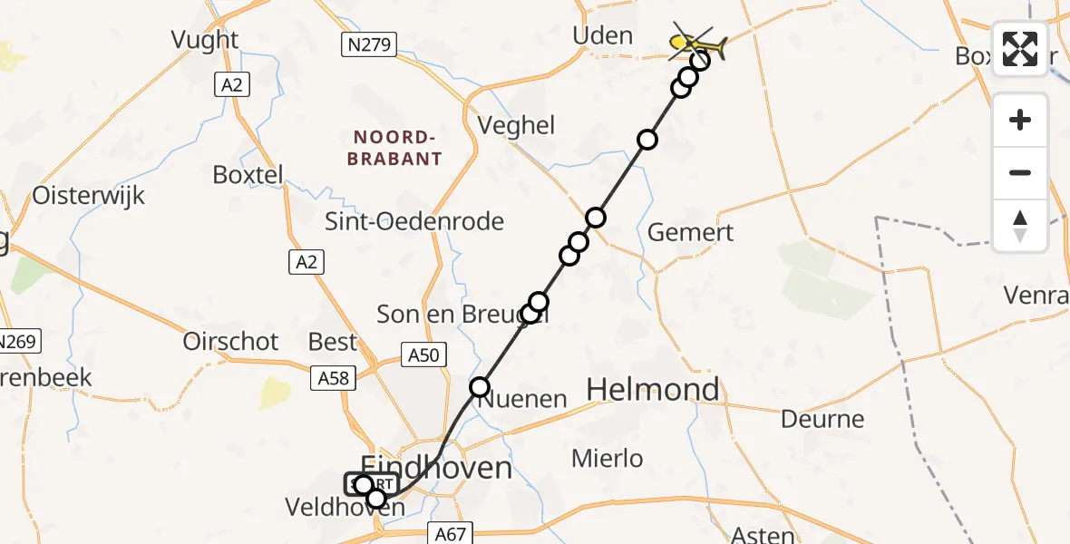 Routekaart van de vlucht: Lifeliner 3 naar Vliegbasis Volkel, Hoevenweg