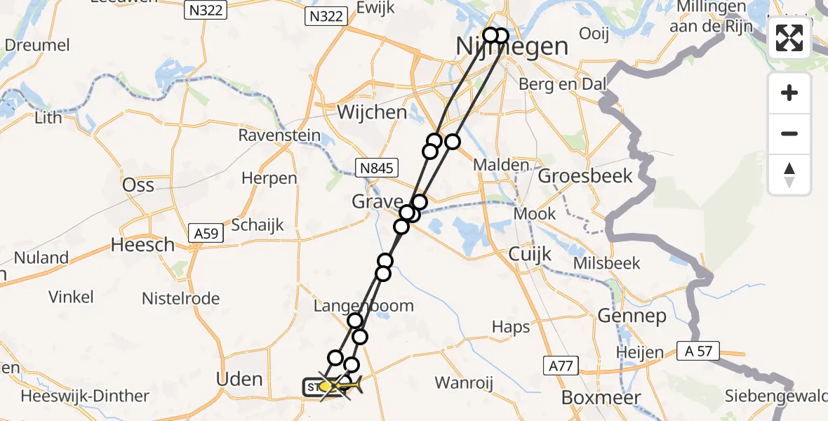 Routekaart van de vlucht: Lifeliner 3 naar Vliegbasis Volkel, Beemdsteeg