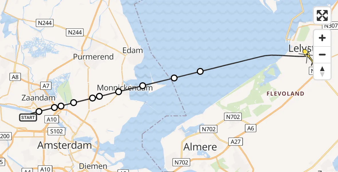 Routekaart van de vlucht: Lifeliner 1 naar Lelystad, Stadsstrand Kanaal Noord