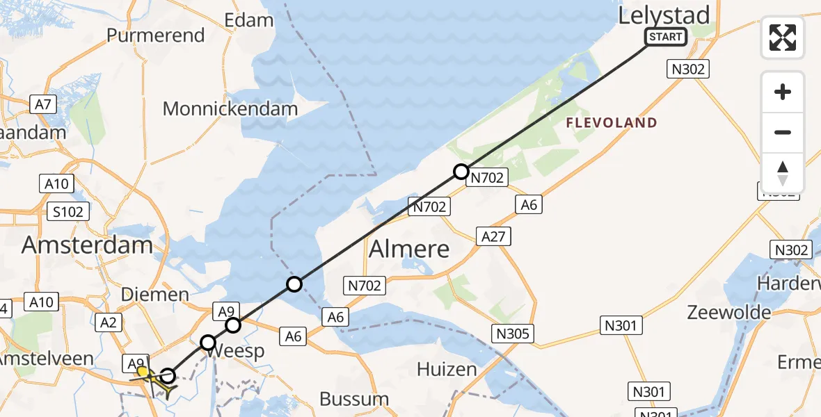 Routekaart van de vlucht: Lifeliner 1 naar Academisch Medisch Centrum (AMC), Montferland