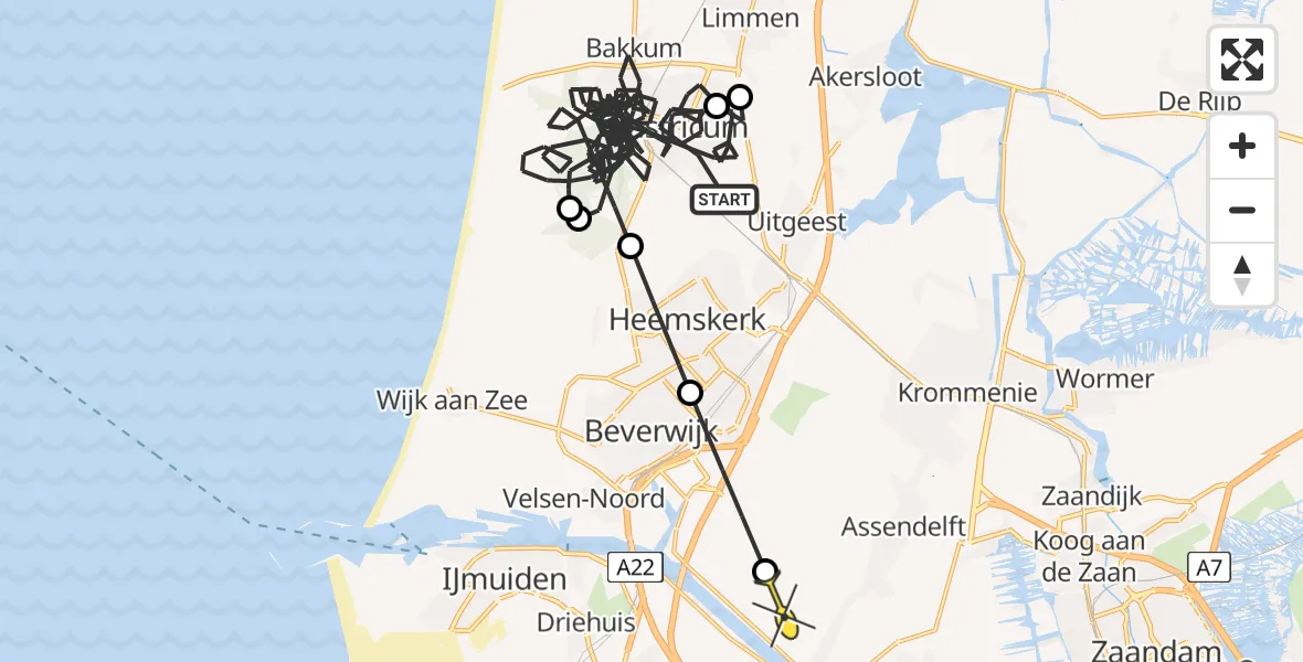 Routekaart van de vlucht: Politieheli naar Assendelft, Cieweg