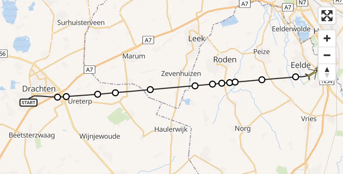 Routekaart van de vlucht: Lifeliner 4 naar Groningen Airport Eelde, Burmanialaan