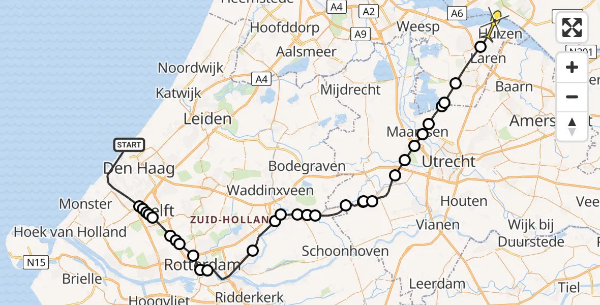 Routekaart van de vlucht: Politieheli naar Huizen, Machiel Vrijenhoeklaan