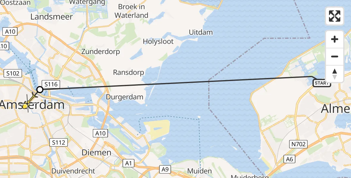 Routekaart van de vlucht: Politiehelikopter naar Amsterdam, IJpromenade