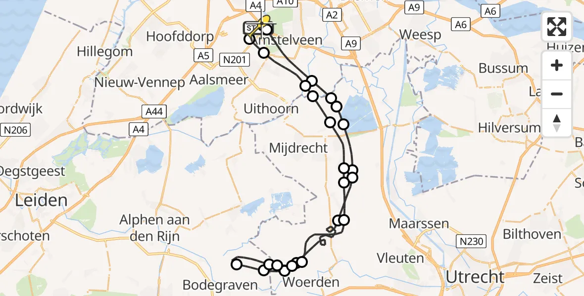 Routekaart van de vlucht: Politieheli naar Schiphol, Aalsmeer