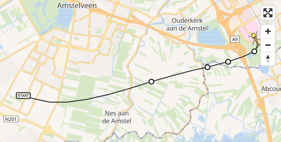 Routekaart van de vlucht: Lifeliner 1 naar Academisch Medisch Centrum (AMC), Zijdelweg