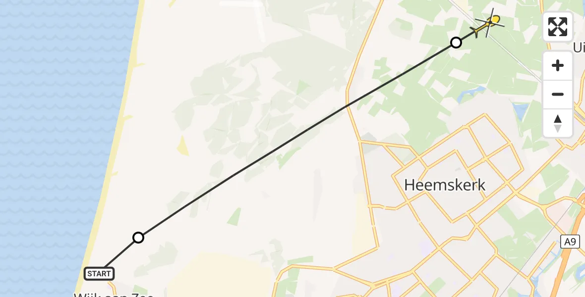 Routekaart van de vlucht: Politiehelikopter naar Castricum, Kaagweg