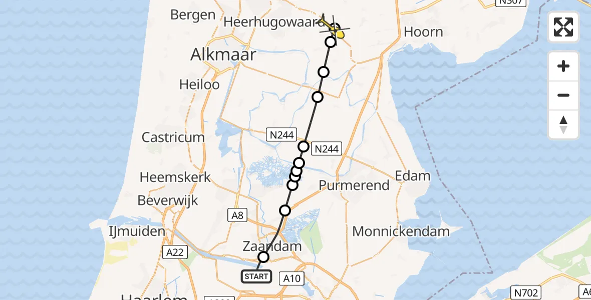 Routekaart van de vlucht: Lifeliner 1 naar Spierdijk, Grote Tocht