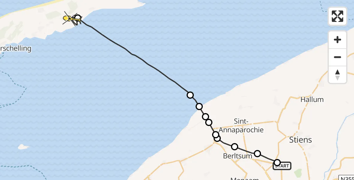 Routekaart van de vlucht: Ambulanceheli naar Hoorn, Langhuisterweg
