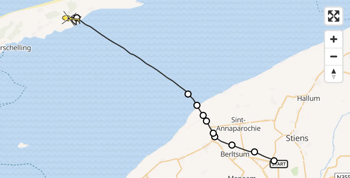 Routekaart van de vlucht: Ambulancehelikopter naar Hoorn, Langhuisterweg
