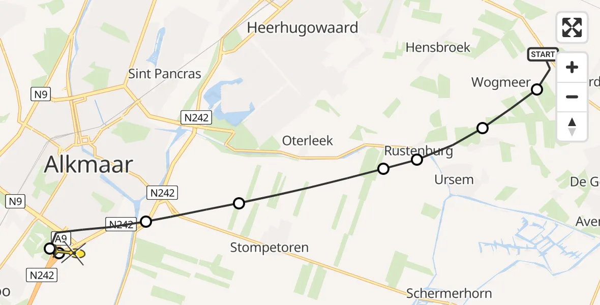 Routekaart van de vlucht: Lifeliner 1 naar Alkmaar, Wogmeerdijk