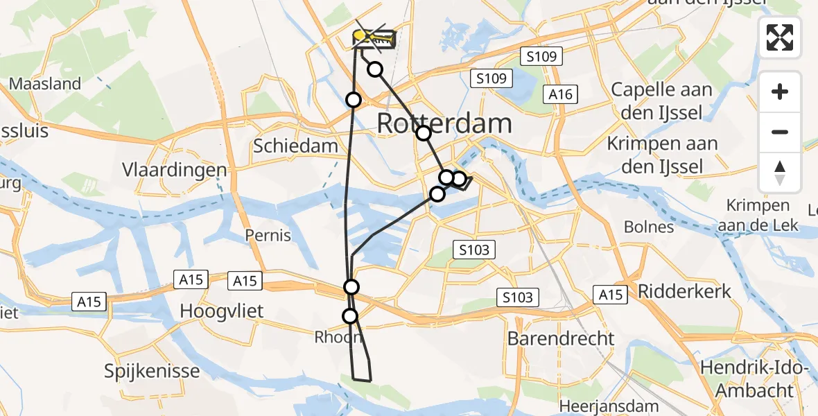 Routekaart van de vlucht: Lifeliner 2 naar Rotterdam The Hague Airport, Schipholstraat