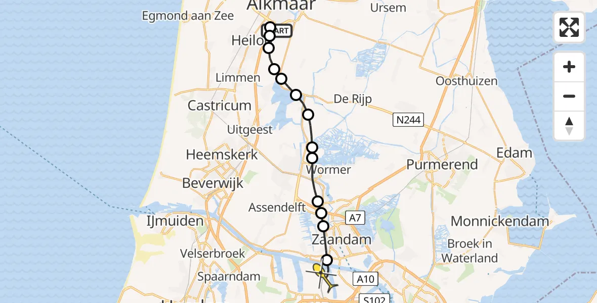 Routekaart van de vlucht: Lifeliner 1 naar Amsterdam Heliport, Kanaalweg