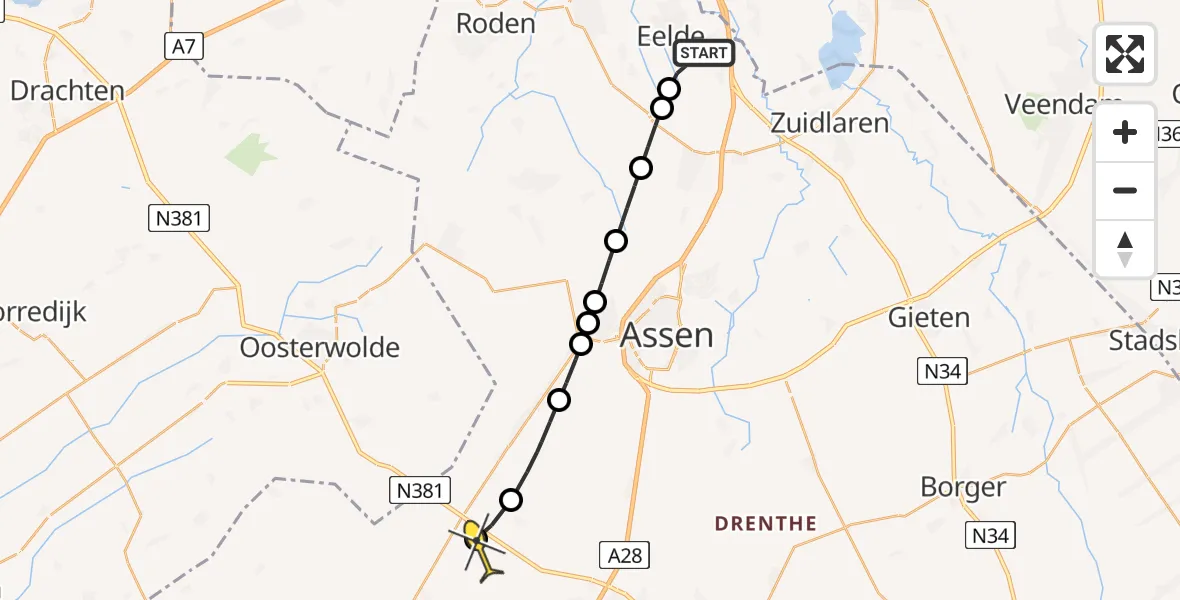 Routekaart van de vlucht: Lifeliner 4 naar Hoogersmilde, Veldkampweg