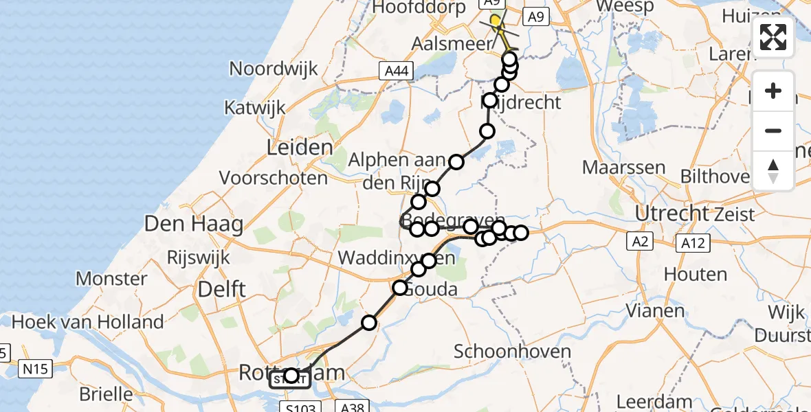 Routekaart van de vlucht: Politieheli naar Amstelveen, Blaak