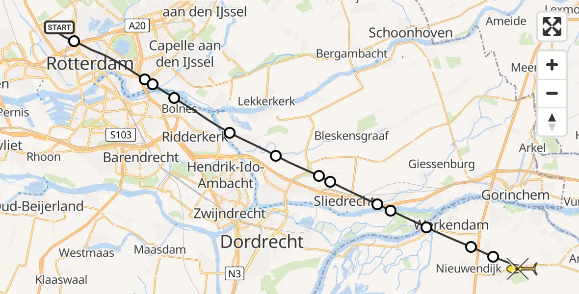 Routekaart van de vlucht: Lifeliner 2 naar Almkerk, Van der Duijn van Maasdamweg