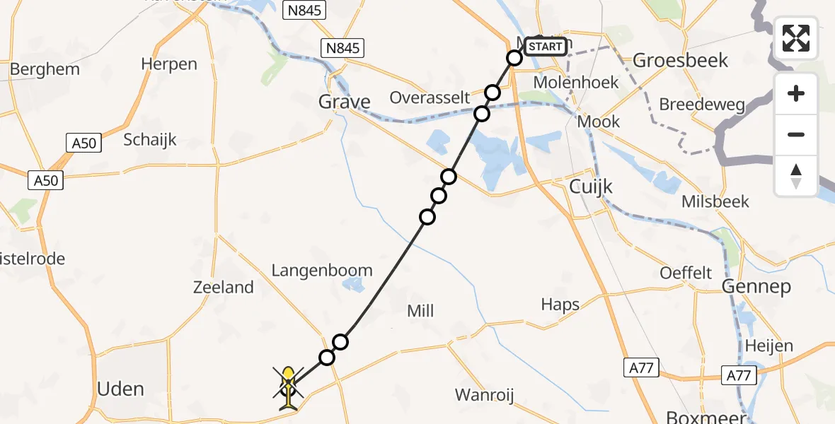 Routekaart van de vlucht: Lifeliner 3 naar Vliegbasis Volkel, Malden