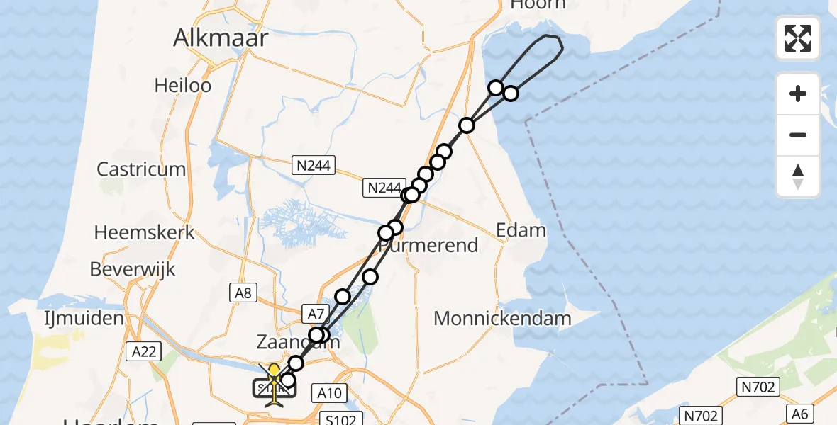 Routekaart van de vlucht: Lifeliner 1 naar Amsterdam Heliport, Belangenvereniging tuinders Zaanderhorn