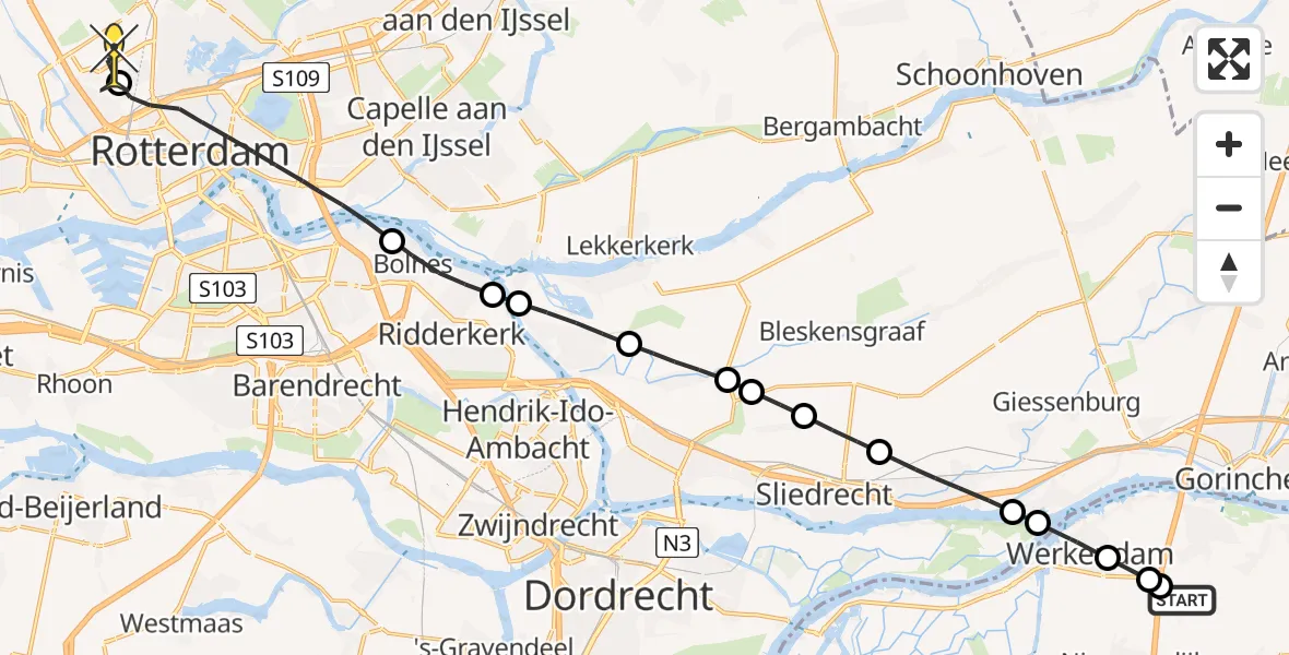 Routekaart van de vlucht: Lifeliner 2 naar Rotterdam The Hague Airport, Dijkgraaf Den Dekkerweg