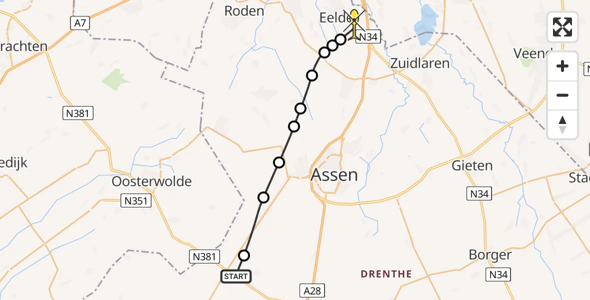 Routekaart van de vlucht: Lifeliner 4 naar Groningen Airport Eelde, Vaartweg