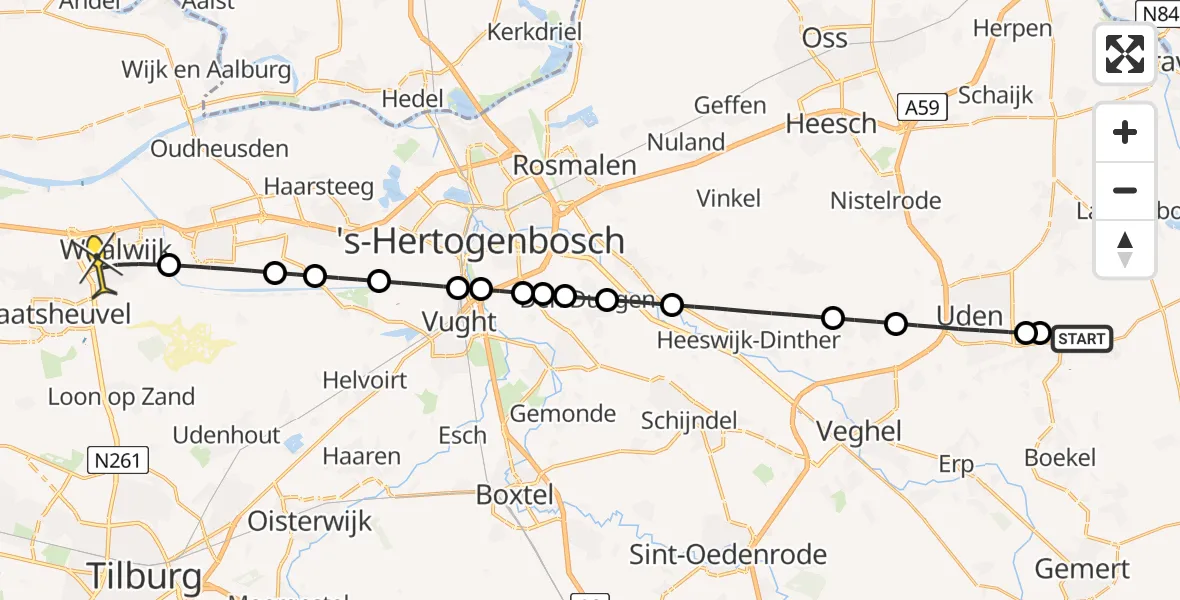 Routekaart van de vlucht: Lifeliner 3 naar Waalwijk, Venstraat