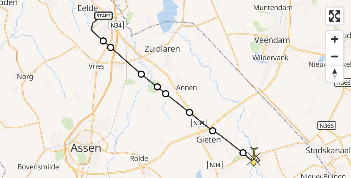 Routekaart van de vlucht: Lifeliner 4 naar Gasselternijveen, Oosterloop