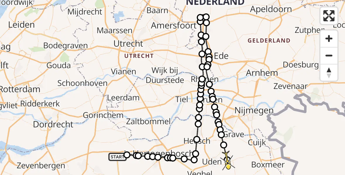 Routekaart van de vlucht: Lifeliner 3 naar Vliegbasis Volkel, Eerste Zeine