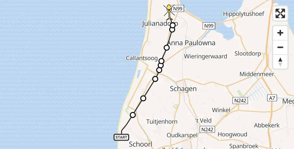 Routekaart van de vlucht: Kustwachthelikopter naar Julianadorp, Houtendijk