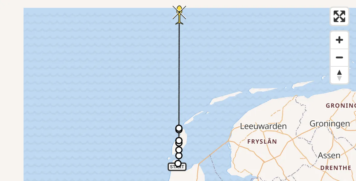 Routekaart van de vlucht: Kustwachthelikopter naar Oostoeverweg