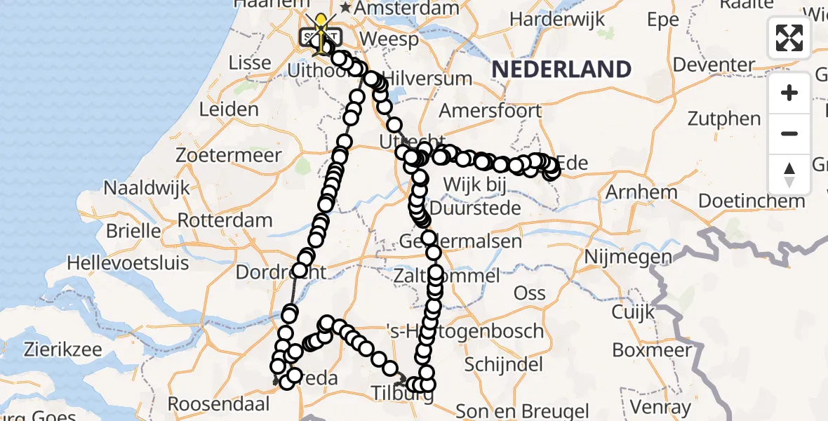 Vluchtroute Politiehelikopter van Schiphol naar Schiphol