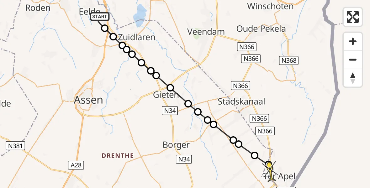 Routekaart van de vlucht: Lifeliner 4 naar Ter Apel, Breukenweg