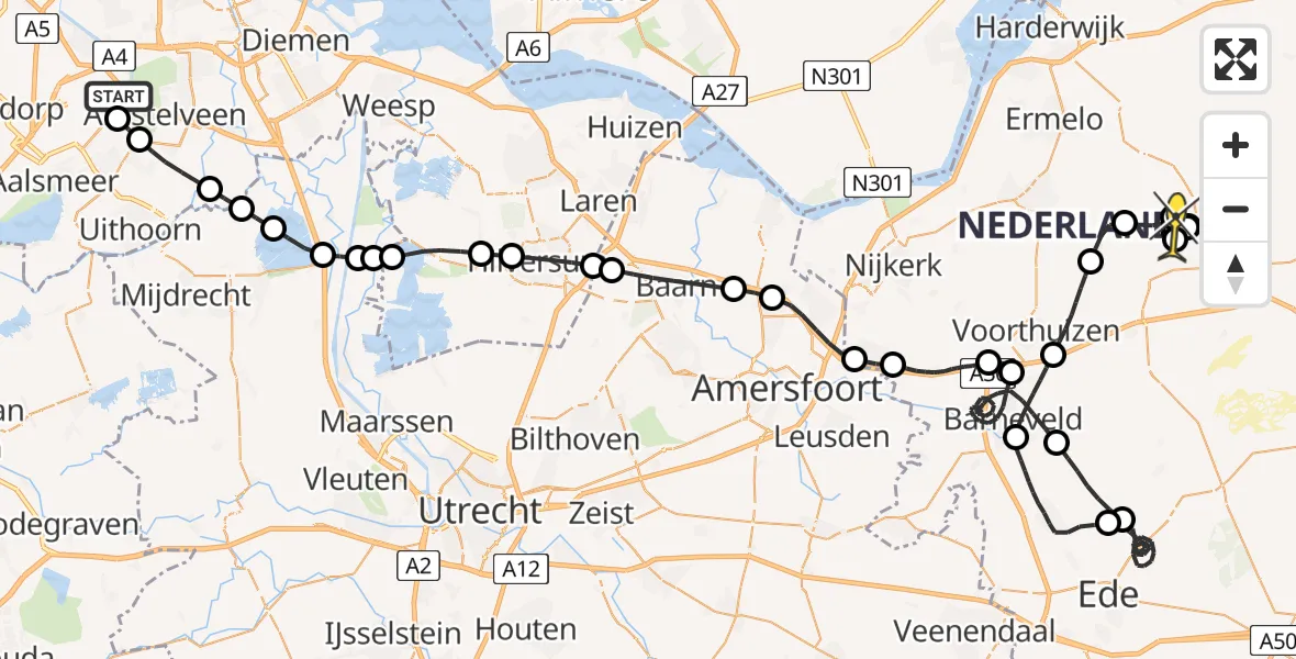 Routekaart van de vlucht: Politieheli naar Uddel, Westerkimweg