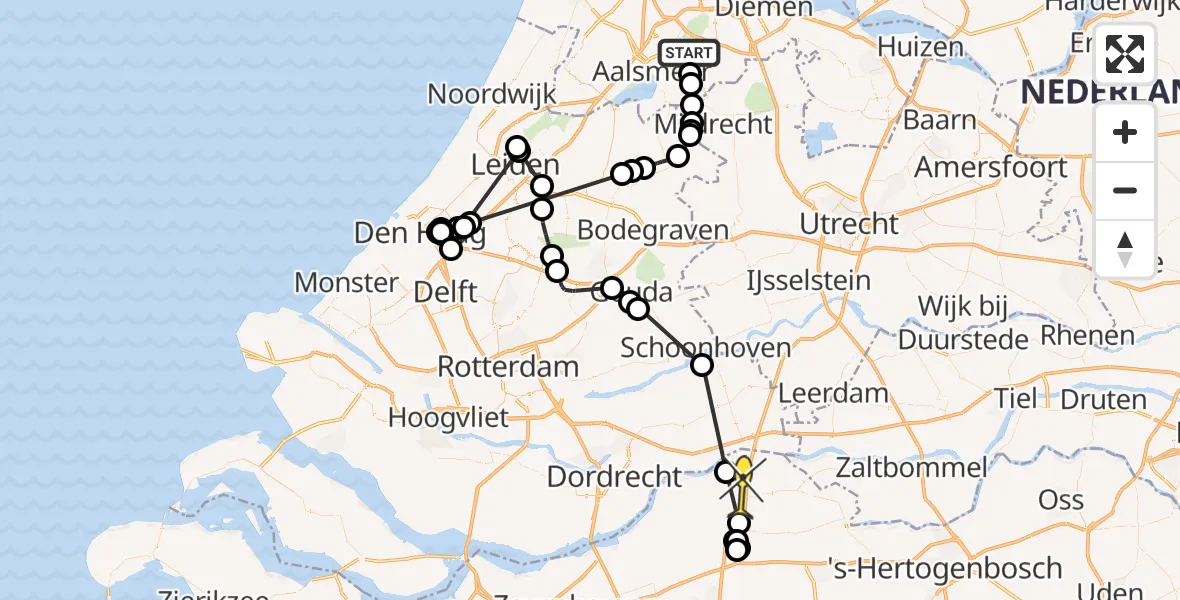 Routekaart van de vlucht: Politieheli naar Nieuwendijk, Meerlandenweg