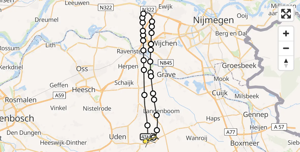 Routekaart van de vlucht: Lifeliner 3 naar Vliegbasis Volkel, Millsebaan