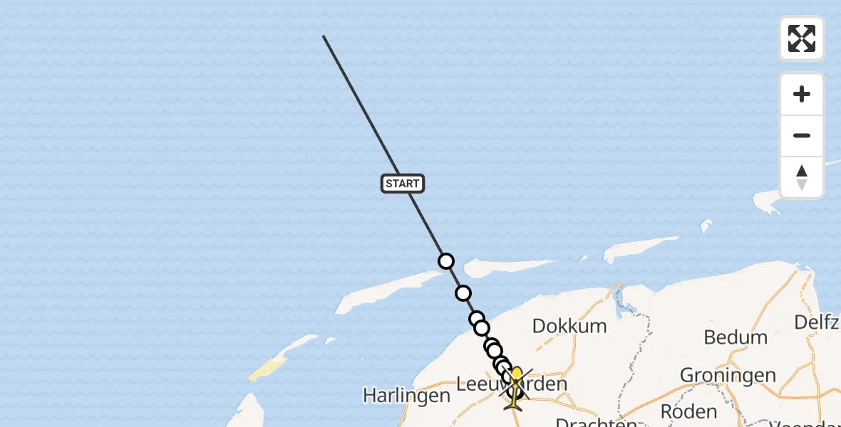 Routekaart van de vlucht: Kustwachthelikopter naar Leeuwarden, Aldlânsdyk