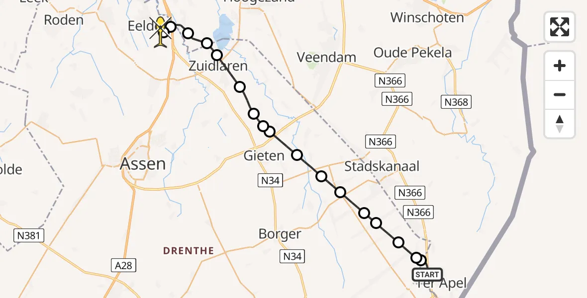 Routekaart van de vlucht: Lifeliner 4 naar Groningen Airport Eelde, Ter Apelervenen