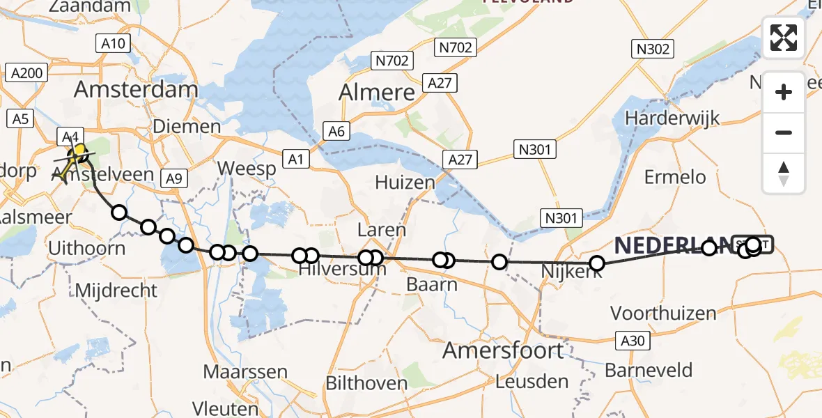 Routekaart van de vlucht: Politieheli naar Schiphol, Garderenseweg