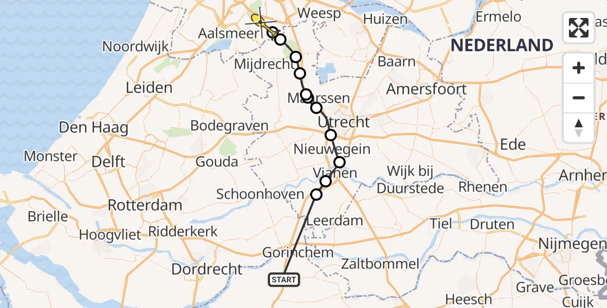 Routekaart van de vlucht: Politieheli naar Amstelveen, Kerkweg