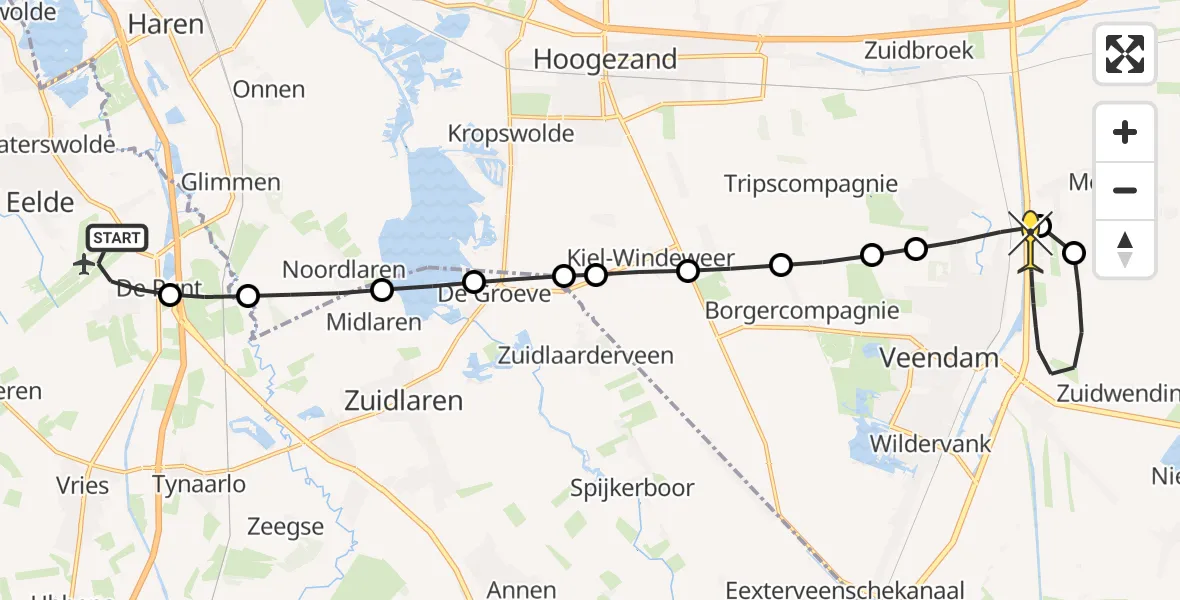 Routekaart van de vlucht: Lifeliner 4 naar Veendam, Bolhuisgat