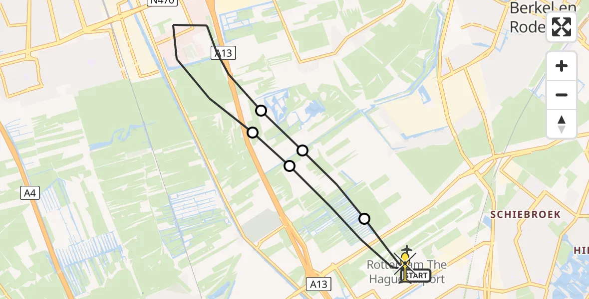 Routekaart van de vlucht: Lifeliner 2 naar Rotterdam The Hague Airport, Brandenburgbaan