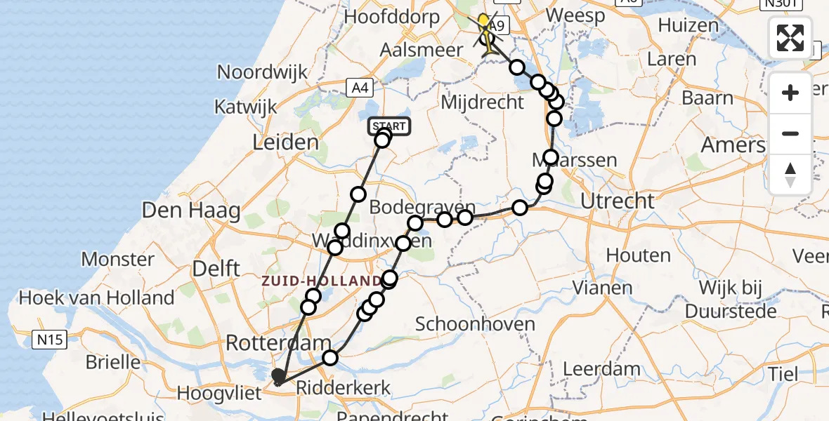 Routekaart van de vlucht: Politieheli naar Amstelveen, Krakeeltocht