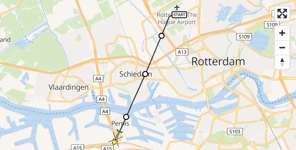 Routekaart van de vlucht: Lifeliner 2 naar Pernis, Delflandstraat