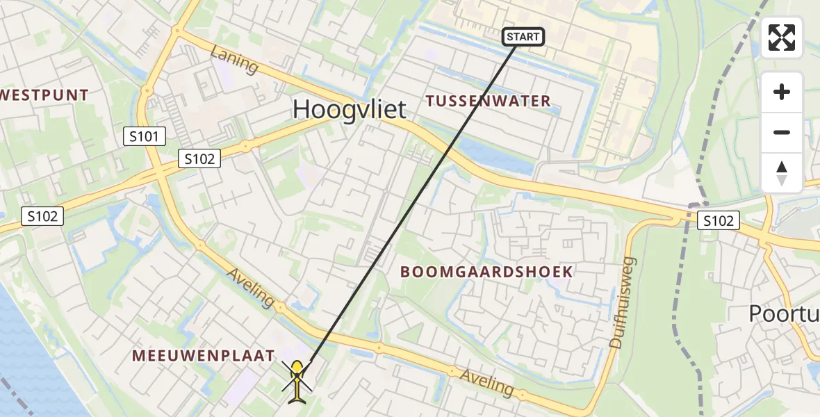 Routekaart van de vlucht: Lifeliner 2 naar Hoogvliet, Karperstraat