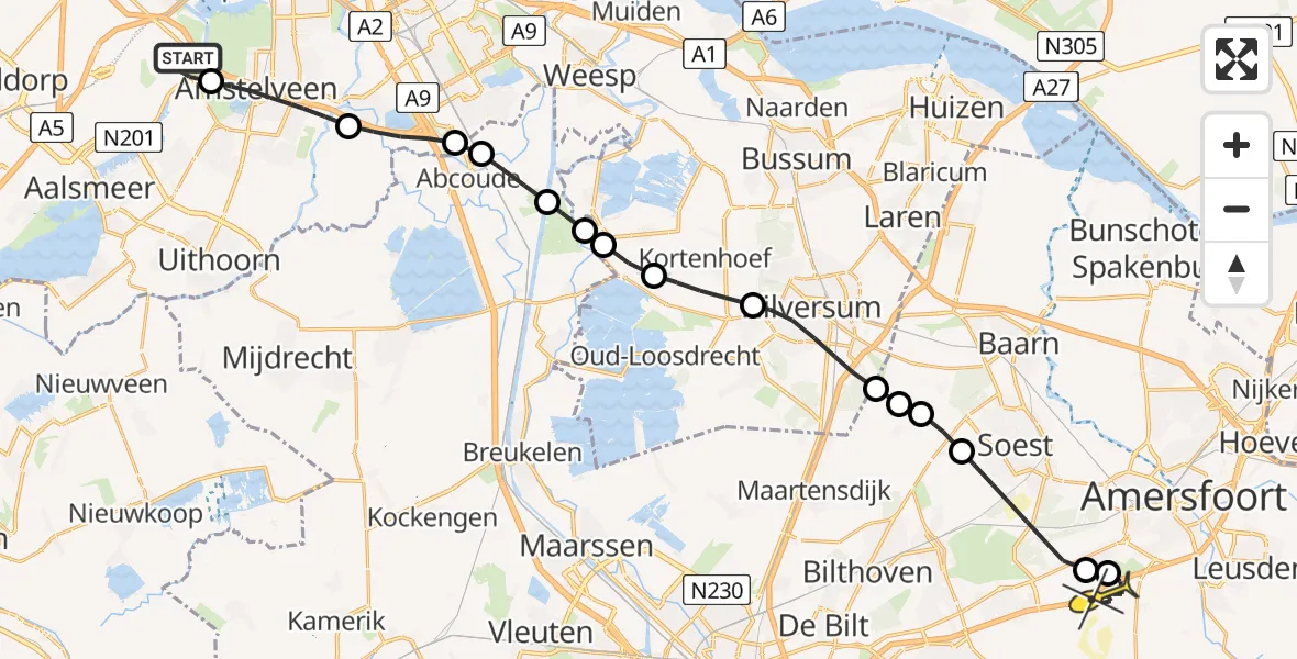 Routekaart van de vlucht: Politieheli naar Leusden, Piet Guilonardweg