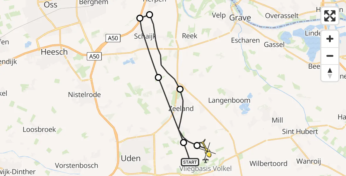 Routekaart van de vlucht: Lifeliner 3 naar Vliegbasis Volkel, van de Venlaan