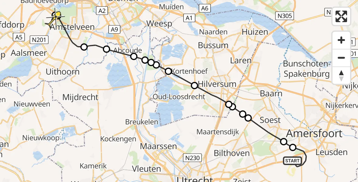 Routekaart van de vlucht: Politieheli naar Schiphol, Doornseweg