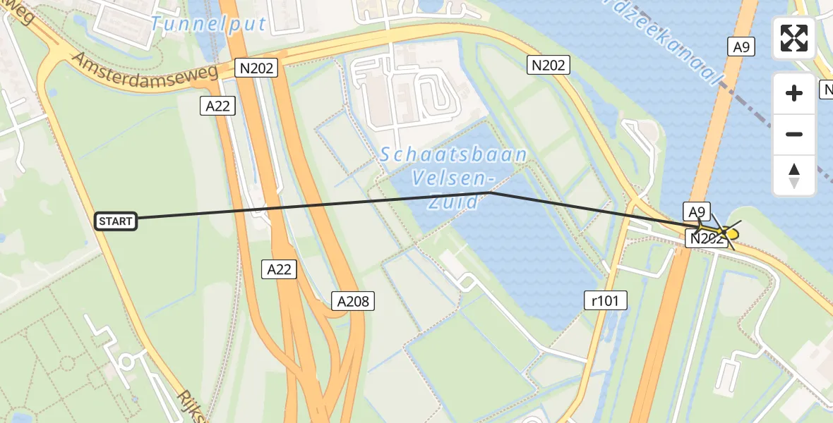 Routekaart van de vlucht: Politieheli naar Velsen-Zuid, Heuvelweg