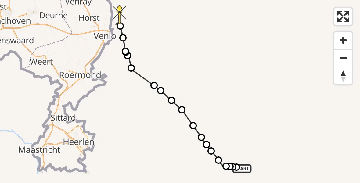 Routekaart van de vlucht: Ambulancehelikopter naar Straelen