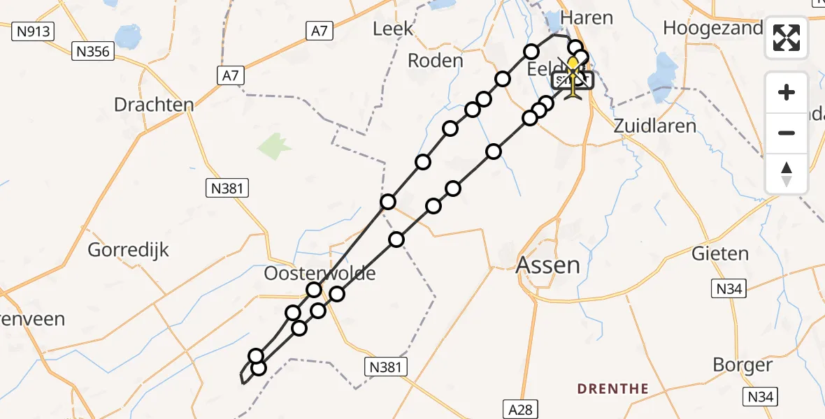 Routekaart van de vlucht: Lifeliner 4 naar Groningen Airport Eelde, Lugtenbergerweg